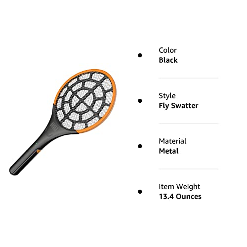 BLACK+DECKER Electric Fly Swatter- Fly Zapper- Tennis Bug Zapper Racket- Battery Powered Zapper- Electric Mosquito Swatter- Handheld Indoor & Outdoor- Non Toxic, Safe for Humans & Pets