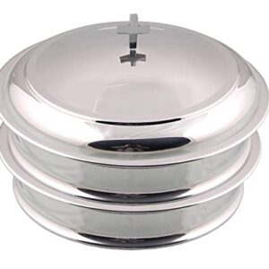 Communion Ware 2 Holy Wine Serving Trays with A Cover - Stainless Steel (Silver/Mirror)