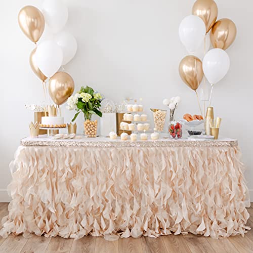 Bluekate Champagne Gold Table Skirt 6ft. Double Organza, Two Trims Party Tutu Table Skirt! Wedding Decorations Rustic Theme, Graduation, Gold Party Decorations. Table Skirts for Rectangle Tables 6ft