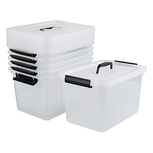 Kekow 6-Pack 10 L Plastic Storage Boxes, Clear Plastic Storage Bins with Lids