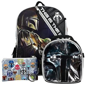 star wars' the mandalorian baby yoda backpack and shaped lunch 5 piece value set