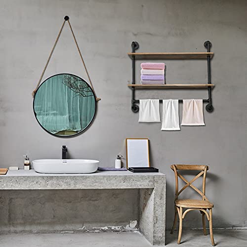 MAIKAILUN Industrial Pipe Shelving, Iron Pipe Shelves Bathroom Shelves with Towel bar, Rustic Metal Pipe Floating Shelves, Pipe Shelf Wall Mounted with Hooks for Coffee Bar Kitchen(36" 2Tiers)