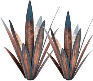 jesokiibo 2pcs tequila rustic sculpture diy metal agave plant home decor rustic hand painted metal agave garden ornaments outdoor decor figurines home yard decorations stakes lawn ornaments