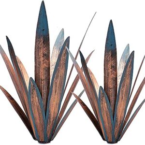 Jesokiibo 2pcs Tequila Rustic Sculpture DIY Metal Agave Plant Home Decor Rustic Hand Painted Metal Agave Garden Ornaments Outdoor Decor Figurines Home Yard Decorations Stakes Lawn Ornaments