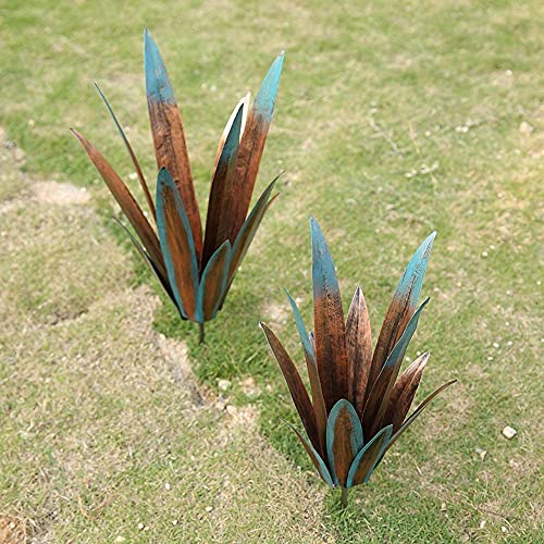 Jesokiibo 2pcs Tequila Rustic Sculpture DIY Metal Agave Plant Home Decor Rustic Hand Painted Metal Agave Garden Ornaments Outdoor Decor Figurines Home Yard Decorations Stakes Lawn Ornaments