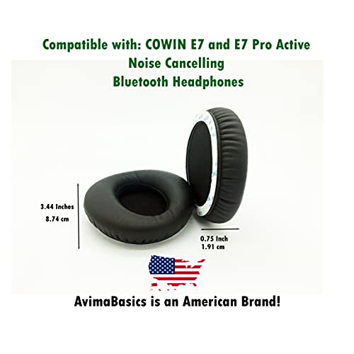 COWIN E7 Ear Pads by AvimaBasics | Premium Replacement Earpads Spare Foam Cushions Cover Repair Parts Earmuff for COWIN E7 / E7 Pro Active Noise Cancelling Headphones - Clear Sound (1 Pair Black)