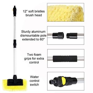 CARCAREZ 10" Flow Thru Dip Car Wash Brush Head with Soft Bristle for Auto RV Truck Boat Camper Exterior Washing Cleaning (Brush with 60" Handle)