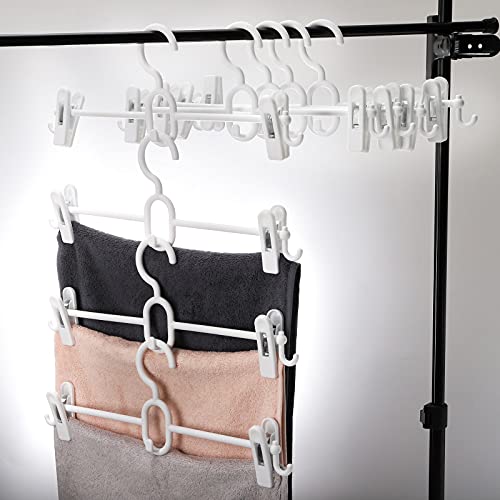 Tosnail 20 Pack Plastic Pants Skirt Hangers with Clips and Stackable and Strap Hooks, Cascading Hangers Space Saving Hanger for Closet or Laundry Use - White