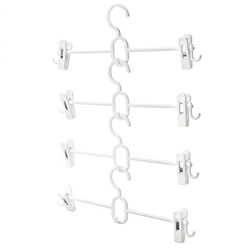 Tosnail 20 Pack Plastic Pants Skirt Hangers with Clips and Stackable and Strap Hooks, Cascading Hangers Space Saving Hanger for Closet or Laundry Use - White