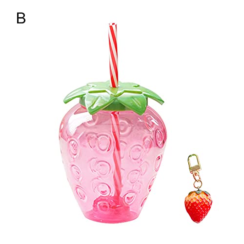 Goodliest 17oz Strawberry Cup with Lid and Straw, Reusable PP Fruit Juice Water Bottle Cup for Home Office Travel B