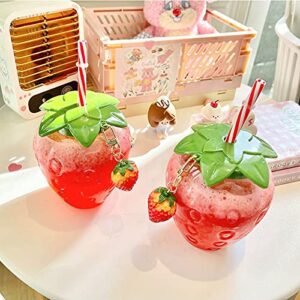 Goodliest 17oz Strawberry Cup with Lid and Straw, Reusable PP Fruit Juice Water Bottle Cup for Home Office Travel B