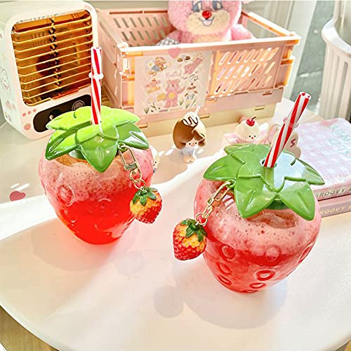 Goodliest 17oz Strawberry Cup with Lid and Straw, Reusable PP Fruit Juice Water Bottle Cup for Home Office Travel B