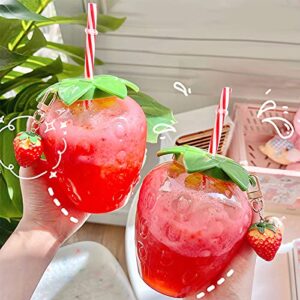 Goodliest 17oz Strawberry Cup with Lid and Straw, Reusable PP Fruit Juice Water Bottle Cup for Home Office Travel B