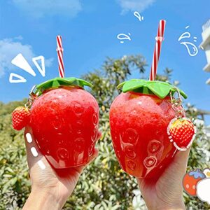 Goodliest 17oz Strawberry Cup with Lid and Straw, Reusable PP Fruit Juice Water Bottle Cup for Home Office Travel B