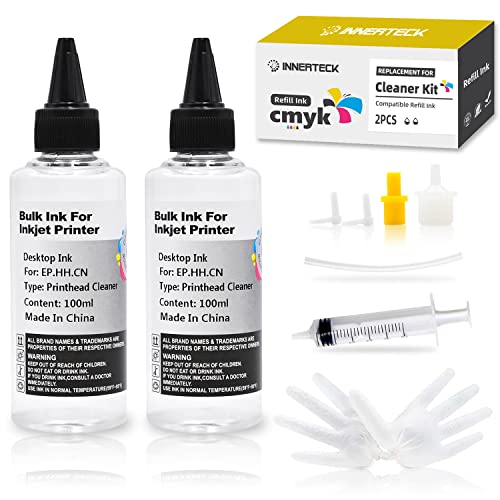 INNERTECK 100ml*2 Printhead Cleaning Kit (Printhead Cleaner Kit) for EP HP EcoTank Officejet Deskjet Pixma Inkjet Printers,Nozzle Cleaning Kit High Efficiency with 5ml Premium Syringe