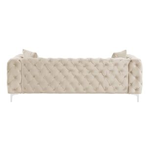 Morden Fort Modern Contemporary Sofa Couch with Deep Button Tufting Dutch Velvet, Solid Wood Frame and Iron Legs-Beige