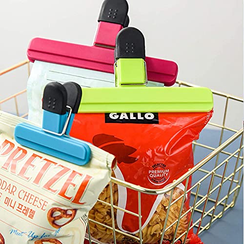 KZXXZH Chip Bag Clips, Heavy Duty Air Tight Seal Grip, Plastic Food Storage Clip for Opened Snack Packet in Kitchen/Home/Office (3 Colours, 9 Pack)