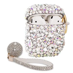 luxurious rhinestone airpods case, protective bling diamonds airpod charging protective case cover for apple i10/i12 tws (art silver)