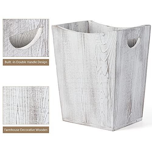 SEHERTIWY Wood Trash Can, Farmhouse Wastebasket Bin for Bathroom, Office, Bedroom, Living Room, Small Square Rustic Garbage Container.