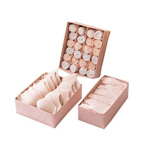 xicennego underwear storage box set drawer divider, underwear, bra, socks, tie storage box-3 sets（pink