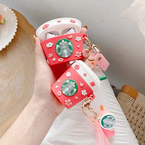 Airpods Case,3D Cute Funny Cool Kawaii Fashion Ice Cream Cup Airpods Case,Soft Silicone Skin Cover Shock-Absorbing Protective Case with Keychain for Airpods 2 & 1 Charging Case (Red)