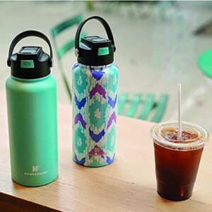 Hydraflow Hybrid - 34oz Triple Wall Vacuum Insulated Bottle with Flip Straw - Insulated Water Bottle - Stainless Steel Bottle - Water Bottle with Straw - Reusable Water Bottle (34oz, White Marble)