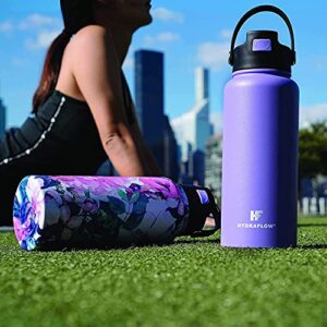 Hydraflow Hybrid - 34oz Triple Wall Vacuum Insulated Bottle with Flip Straw - Insulated Water Bottle - Stainless Steel Bottle - Water Bottle with Straw - Reusable Water Bottle (34oz, White Marble)