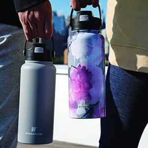 Hydraflow Hybrid - 34oz Triple Wall Vacuum Insulated Bottle with Flip Straw - Insulated Water Bottle - Stainless Steel Bottle - Water Bottle with Straw - Reusable Water Bottle (34oz, White Marble)