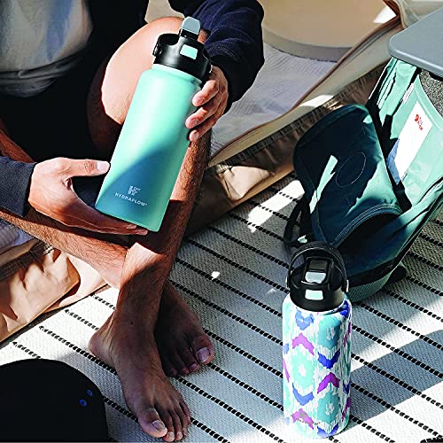 Hydraflow Hybrid - 34oz Triple Wall Vacuum Insulated Bottle with Flip Straw - Insulated Water Bottle - Stainless Steel Bottle - Water Bottle with Straw - Reusable Water Bottle (34oz, White Marble)