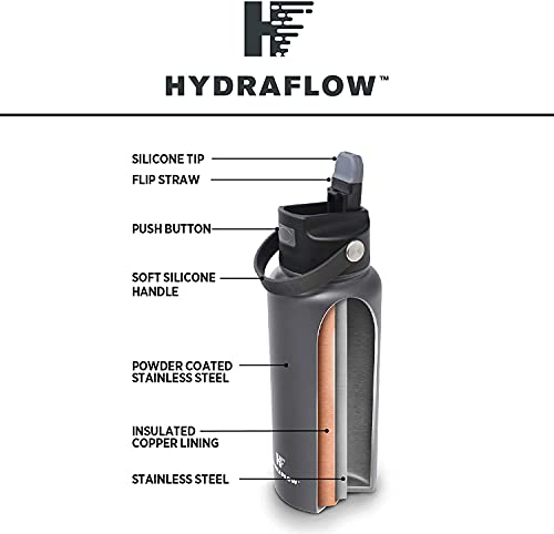 Hydraflow Hybrid - 34oz Triple Wall Vacuum Insulated Bottle with Flip Straw - Insulated Water Bottle - Stainless Steel Bottle - Water Bottle with Straw - Reusable Water Bottle (34oz, White Marble)