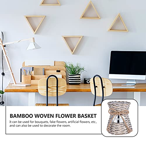 YARNOW Wicker Flower Vase Wicker Vase Rattan Vase Rustic Farmhouse Basket Flower Vase Planter Pot Table Centerpieces for Home Living Room Bedroom Office Retro Flower Vase