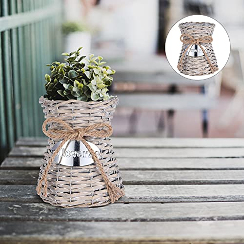 YARNOW Wicker Flower Vase Wicker Vase Rattan Vase Rustic Farmhouse Basket Flower Vase Planter Pot Table Centerpieces for Home Living Room Bedroom Office Retro Flower Vase