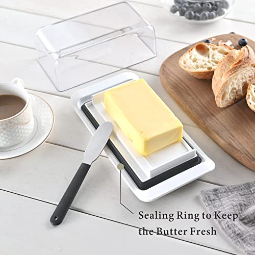 KITCHENDAO Airtight Butter Dish with Lid and Knife Spreader for Countertop and Refrigerator, Keep Butter Fresh, Easy Scoop, Dishwasher Safe, Plastic Butter Keeper Tray for West/ East Coast Butter