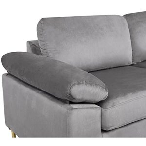 Devion Furniture Modern Velvet Sectional Sofa in Gray/Gold Legs