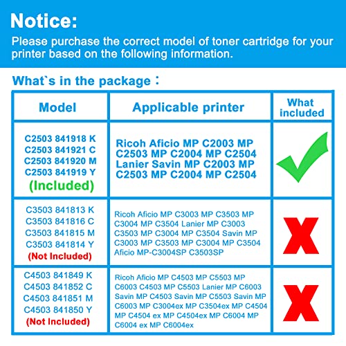 LCL Compatible Toner Cartridge Replacement for Ricoh 841918 841921 841920 841919 MP C2503 C2503H C2504 C2003 C2004 (4-Pack KCMY)