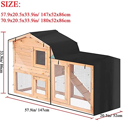 Triangle Rabbit Hutch Cover UCARE 210D Oxford Waterproof Rabbit Guinea Pig Animal Hutch Elevated Cover Dust Pet House Bunny Cage Covers (70.9x20.5x33.9 INES/ 180x52x86 cm, Black)