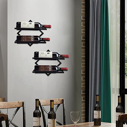 QPIX DIGITAL 2 Pack Wine Rack Wall Mounted, Metal Hanging Wall Wine Rack, Wall Wine Bottle Holder for Adult Beverages or Liquor Storage, Mounted Wine Rack for Home & Kitchen Display Decor (Black)