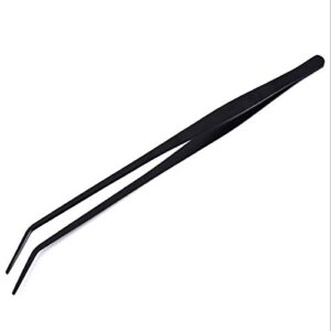 15 inch aquarium forceps ，stainless steel curved tweezers, with anti-carbonization and carbonization coating, anti-rust and long reptiles, for aquatic plants, spiders, snakes and lizards, black