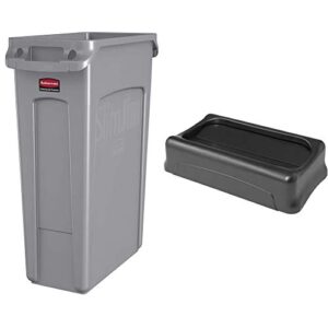 rubbermaid commercial products slim jim plastic rectangular trash/garbage can with venting channels, 23 gallon, gray (fg354060gray) & swing lid, black (ffg267360bla), 5" x 20.5" x 11.7"
