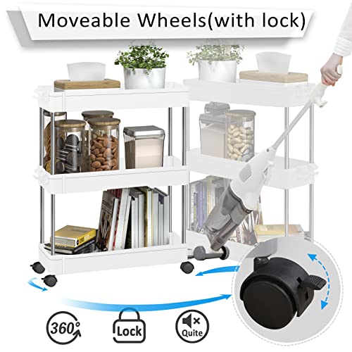 NOTHEIA Slim Storage Cart 3-Tier, Bathroom Organization Slide Out Cart, Laundry Organization and Storage Utility Cart, Snack Cart with Wheels Thin Space Solutions, White