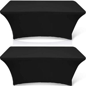 white classic wealuxe 8-feet rectangle tablecloth - spandex stretchable table cloth cover, black, 2 pack