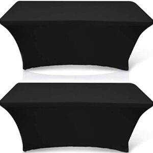 White Classic Wealuxe 8-feet Rectangle Tablecloth - Spandex Stretchable Table Cloth Cover, Black, 2 Pack