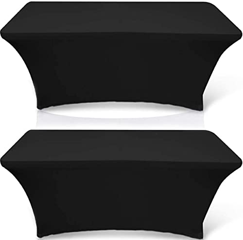 White Classic Wealuxe 8-feet Rectangle Tablecloth - Spandex Stretchable Table Cloth Cover, Black, 2 Pack