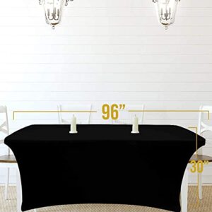 White Classic Wealuxe 8-feet Rectangle Tablecloth - Spandex Stretchable Table Cloth Cover, Black, 2 Pack