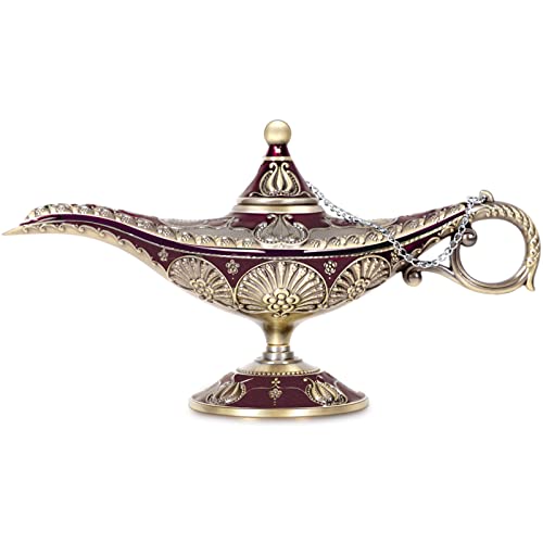 Gusnilo Vintage Aladdin Lamp Genie Wishing Lamp Decoration Magic Lamp Bronze,Classic Arabian Props Party Decoration Home Decoration Prop Lamp for Party/Birthday/Halloween(Bronze Red)