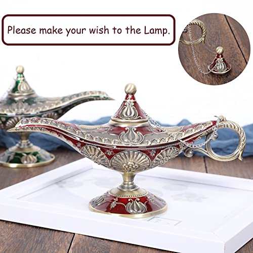 Gusnilo Vintage Aladdin Lamp Genie Wishing Lamp Decoration Magic Lamp Bronze,Classic Arabian Props Party Decoration Home Decoration Prop Lamp for Party/Birthday/Halloween(Bronze Red)