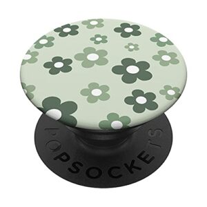 retro aesthetic sage green daisy floral pattern popsockets swappable popgrip