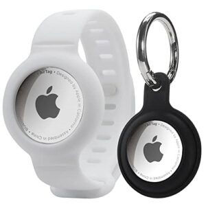 vault compatible with apple airtags case for airtag keychain (2021) - white watch bands and black case [device not included] airtag holder