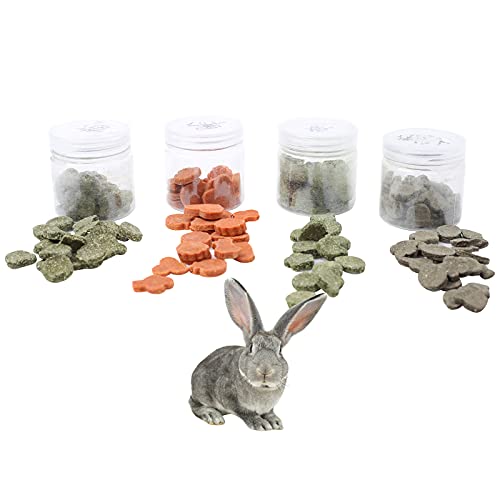 Bunny Chew Toys, LE-SEKAI Natural Rabbit Chew Toys Nutritious Small Animal Molar Treat Biscuits - Carrot Biscuits, Timothy Biscuits, Alfalfa Biscuits, and Rye Biscuits, 120g Each for Rabbit/Hamster