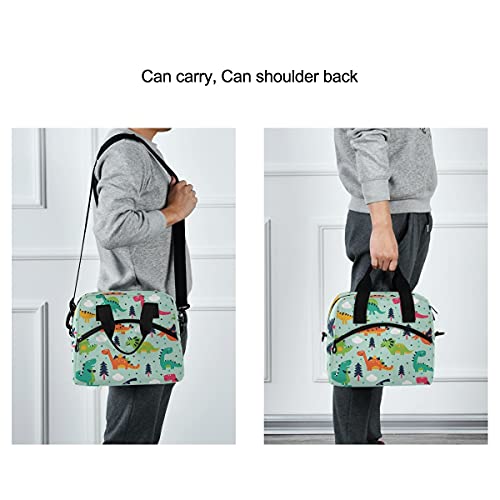 Cute Dinosaurs Cartoon Lunch Bag Insulated Reusable Tote Bag for Girls Boys Women Men Thermal Cooler Bag with Adjustable Strap for Work School